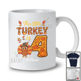 Personalized Custom Name This Little Turkey Is 4; Joyful 4th Birthday Thanksgiving Fall Family T-Shirt