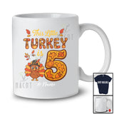Personalized Custom Name This Little Turkey Is 5; Joyful 5th Birthday Thanksgiving Fall Family T-Shirt