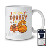 Personalized Custom Name This Little Turkey Is 6; Joyful 6th Birthday Thanksgiving Fall Family T-Shirt