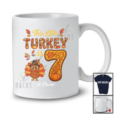 Personalized Custom Name This Little Turkey Is 7; Joyful 7th Birthday Thanksgiving Fall Family T-Shirt