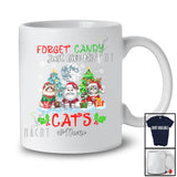 Personalized Custom Name Forget Candy Give Me Cats; Lovely Christmas Three Cat Santa Elf T-Shirt