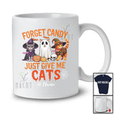 Personalized Custom Name Forget Candy Give Me Cats; Lovely Halloween Three Cat Boo Witch T-Shirt