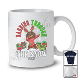 Personalized Custom Name Dabbing Through The Snow; Cheerful Christmas Reindeer Dachshund Owner T-Shirt