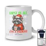 Personalized Custom Name I'm A Delight; Humorous Christmas Santa Raccoon Drinking Coffee T-Shirt