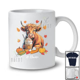 Personalized Custom Name Highland Cow With Coffee; Happy Thanksgiving Fall Pumpkins; Farmer T-Shirt