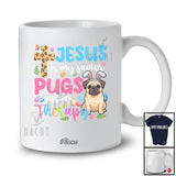 Personalized Custom Name Jesus Is My Savior Pug Therapy; Amazing Easter Leopard Cross T-Shirt