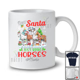 Personalized Custom Name Santa Just Bring Horses; Joyful Christmas Moon Trees Four Animals T-Shirt