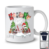 3Ho; Amazing Christmas Plaid Santa Driving Bicycle; X-mas Moon Tree Snowing T-Shirt