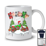 3Ho; Amazing Christmas Plaid Santa Driving Dirt Bike Biker; X-mas Moon Tree Snowing T-Shirt