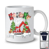 3Ho; Amazing Christmas Plaid Santa Driving Excavator Driver; X-mas Moon Tree Snowing T-Shirt