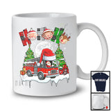 3Ho; Amazing Christmas Plaid Santa Driving Fire Truck Driver; X-mas Moon Tree Snowing T-Shirt