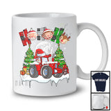 3Ho; Amazing Christmas Plaid Santa Driving Tractor Driver Farmer; X-mas Moon Tree Snowing T-Shirt
