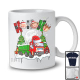 3Ho; Amazing Christmas Plaid Santa Driving Truck Driver Trucker; X-mas Moon Tree Snowing T-Shirt