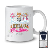 Personalized Custom Name Hello Christmas; Joyful X-mas Three Cowgirl Snowman Pink Leopard T-Shirt