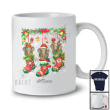 Personalized Custom Name Three Elephant In Christmas Socks; Amusing X-mas Lights Animal T-Shirt