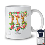 Personalized Custom Name Three Giraffe In Christmas Socks; Amusing X-mas Lights Animal Lover T-Shirt