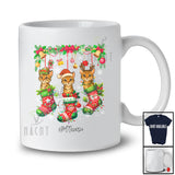 Personalized Custom Name Three Ocelot In Christmas Socks; Amusing X-mas Lights Animal Lover T-Shirt