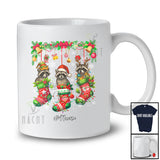 Personalized Custom Name Three Raccoon In Christmas Socks; Amusing X-mas Lights Animal T-Shirt