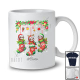 Personalized Custom Name Three Sloth In Christmas Socks; Amusing X-mas Lights Animal Lover T-Shirt