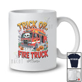 Personalized Custom Name Trick Or Fire Truck; Horror Halloween Costume Firetruck Firefighter Skull T-Shirt