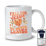 Personalized Custom Name Fall For Jesus He Never Leaves; Lovely Thanksgiving Leaf Heart Cross T-Shirt