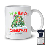 Personalized Custom Name T-Rex Hates Christmas; Amusing Christmas Tree Santa T-Rex Dinosaur T-Shirt