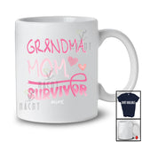 Personalized Custom Name Grandma Mom Survivor; Lovely Breast Cancer Pink Ribbon; Women Family T-Shirt