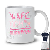 Personalized Custom Name Wife Mom Survivor; Lovely Breast Cancer Pink Ribbon; Women Family T-Shirt