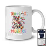 Personalized Custom Name Dia De Los Muertos; Lovely Floral Sugar Skull Corgi Owner Mexican T-Shirt