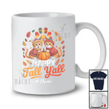 Personalized Custom Name Happy Fall Y'all; Awesome Thanksgiving Couple Pilgrim Cat Pumpkin T-Shirt