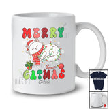 Personalized Custom Name Merry Catmas; Adorable Christmas Lights Sleeping Santa Cat Lover T-Shirt