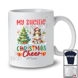 Personalized Custom Name Shelties Is My Christmas Cheer; Lovely Plaid Tree Lights Santa T-Shirt