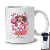 Personalized Custom Name Black African Woman Fight Breast Cancer; Lovely Pink Ribbon Afro Proud T-Shirt