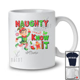 Personalized Custom Name Naughty And I Know It; Humorous Christmas Santa Elf Lover T-Shirt
