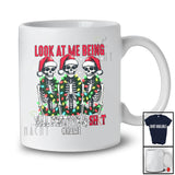 Personalized Custom Name Look At Me Being All Festive; Merry Christmas Adult Three Santa Skeleton T-Shirt