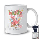Personalized Custom Name Merry And Chill; Lovely Christmas Holiday Vacation Santa Flamingo T-Shirt