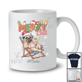 Personalized Custom Name Merry And Chill; Lovely Christmas Holiday Vacation Santa Pug T-Shirt
