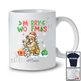 Personalized Custom Name Merry Woofmas; Joyful Christmas Lights Santa Bulldog Owner Family T-Shirt