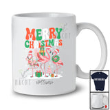 Personalized Custom Name Merry Christmas; Lovely Three X-mas Flamingo; Snow Pajamas Family T-Shirt