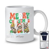 Personalized Custom Name Merry Christmas; Lovely Three X-mas Raccoon; Snow Pajamas Family T-Shirt