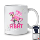 Personalized Custom Name Fight; Proud Breast Cancer T-Rex Pink Ribbon US Flag; Family T-Shirt