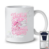 Personalized Custom Name Tackle Breast Cancer; Joyful Pink Ribbon American Football Player T-Shirt