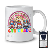 4th Grade, Lovely Back To School First Day Three Gnomes Leopard Rainbow, Students Teacher T-Shirt