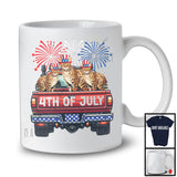 4th Of July, Adorable Independence Day Three Bengal Cat On Truck Fireworks, Patriotic Group T-Shirt