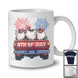 4th Of July, Adorable Independence Day Three Chicken On Truck Fireworks, Farmer Patriotic T-Shirt