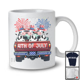 4th Of July, Adorable Independence Day Three Cow On Truck Fireworks, Farmer Patriotic Group T-Shirt