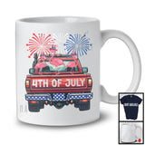 4th Of July, Adorable Independence Day Three Fireworks Flamingo On Truck, Patriotic Group T-Shirt