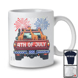 4th Of July, Adorable Independence Day Three Giraffe On Truck Fireworks, Patriotic Group T-Shirt