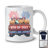 4th Of July, Adorable Independence Day Three Goat On Truck Fireworks, Farmer Patriotic Group T-Shirt