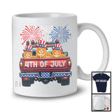 4th Of July, Adorable Independence Day Three Maine Coon Cat On Truck Fireworks, Patriotic T-Shirt